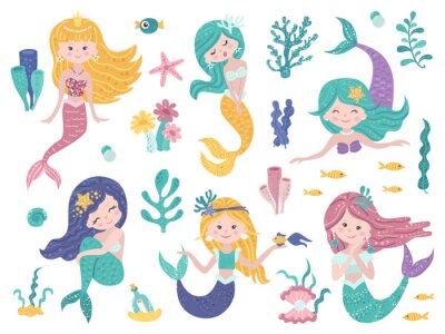 Poster Bunte Meerjungfrauen in verschiedenen Posen