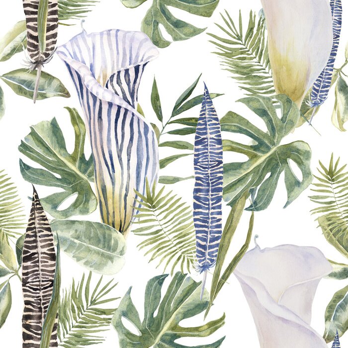 Poster Bunte Natur Blumen bei Fensterblättern