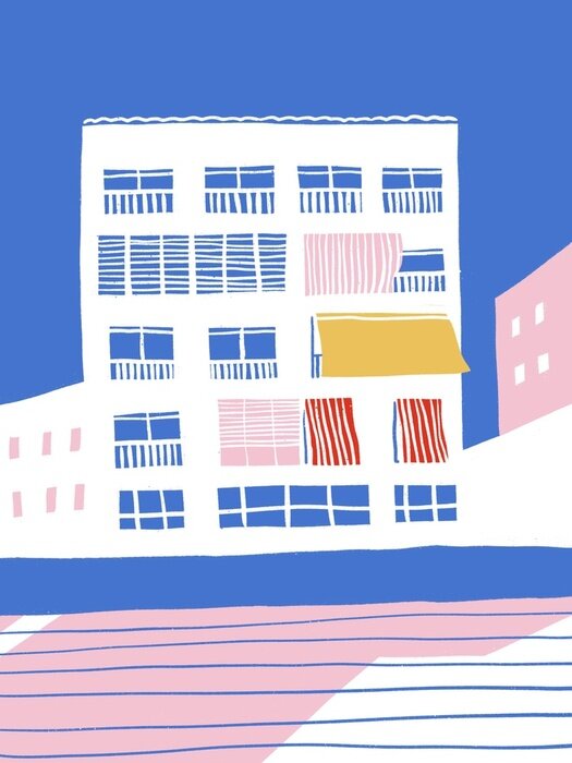 Poster Bunte pastellfarbene Gebäude