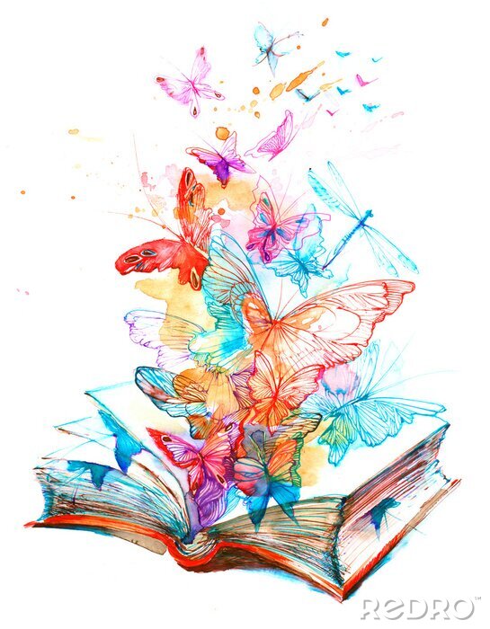 Poster Bunte Schmetterlinge fliegen aus einem Buch