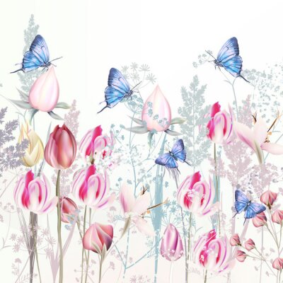 Poster Bunte Schmetterlinge im Garten