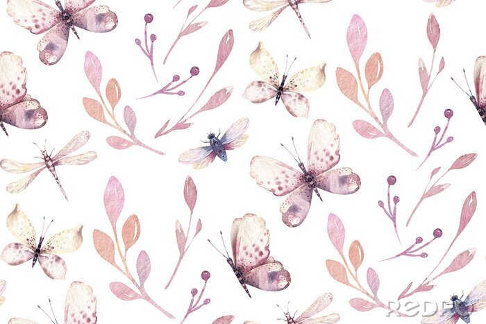 Poster Bunte Schmetterlinge mit Aquarellfarben gemalt auf weißem Hintergrund