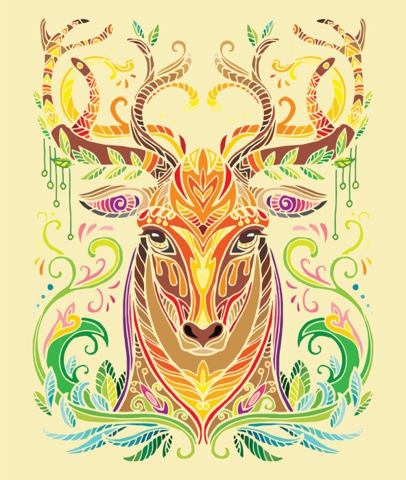 Poster Bunter Hirsch auf gelbem Hintergrund