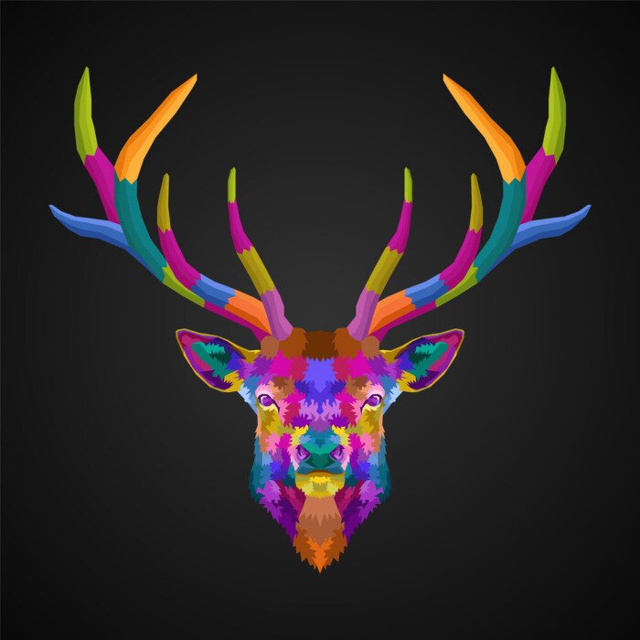 Poster Bunter Hirsch auf schwarzem Hintergrund