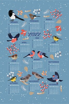 Poster Bunter Kalender mit Vogel