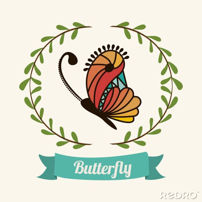 Poster Bunter Schmetterling auf hellem Hintergrund