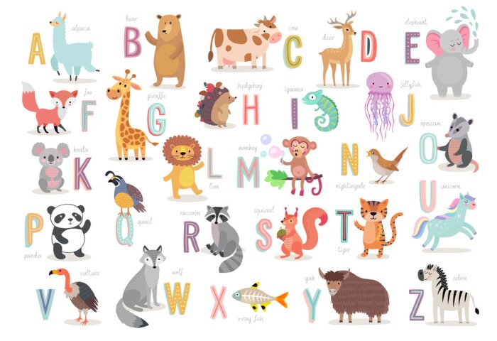 Poster Buntes Alphabet mit Tieren