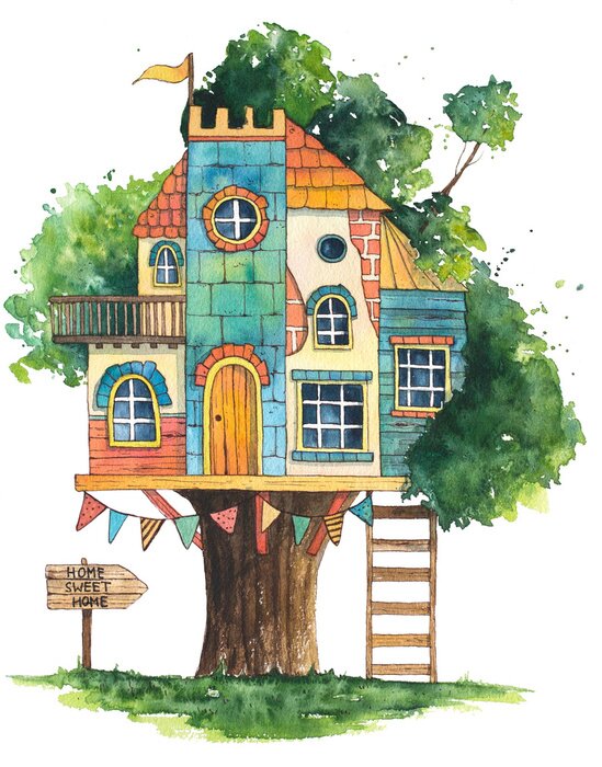 Poster Buntes Kinder-Baumhaus Zeichnung