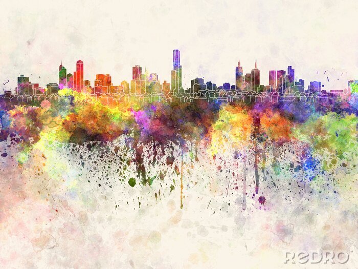 Poster Buntes Panorama von Melbourne Australien