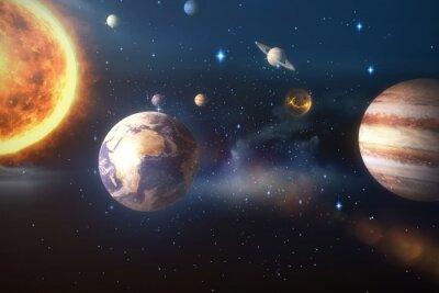 Buntes Sonnensystem vor einem Sternenhintergrund
