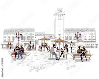 Fototapete Café-Garten in der Stadt