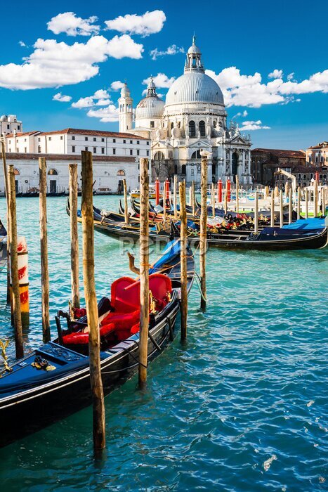 Poster Canal Grande in Venedig, Italien, mit bunten Gondel Boote