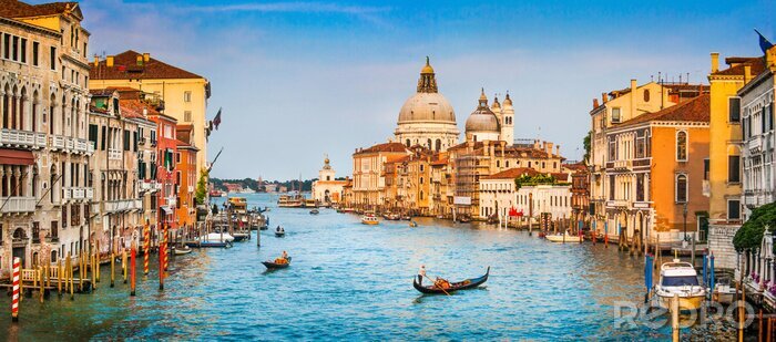 Poster Canal Grande Panorama bei Sonnenuntergang, Venedig, Italien