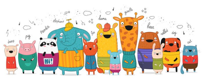 Poster Cartoon-Tiere und ihre Namen