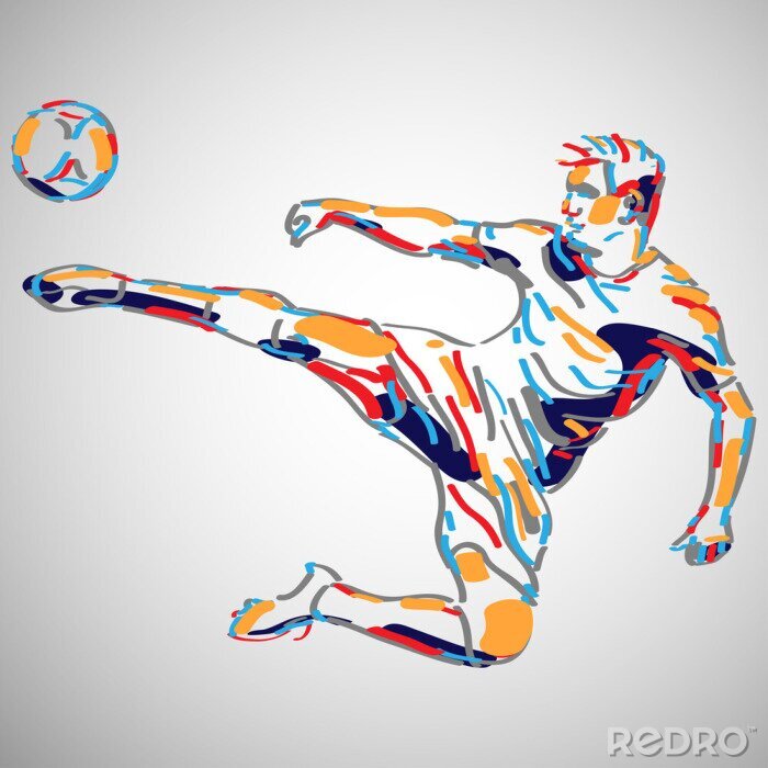 Poster Cartoonartiger Fußballspieler mit Ball