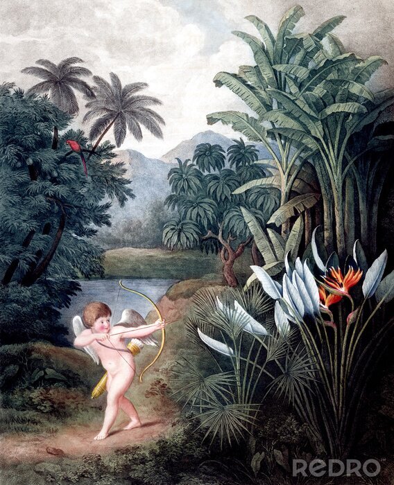 Poster Cherub im tropischen Wald