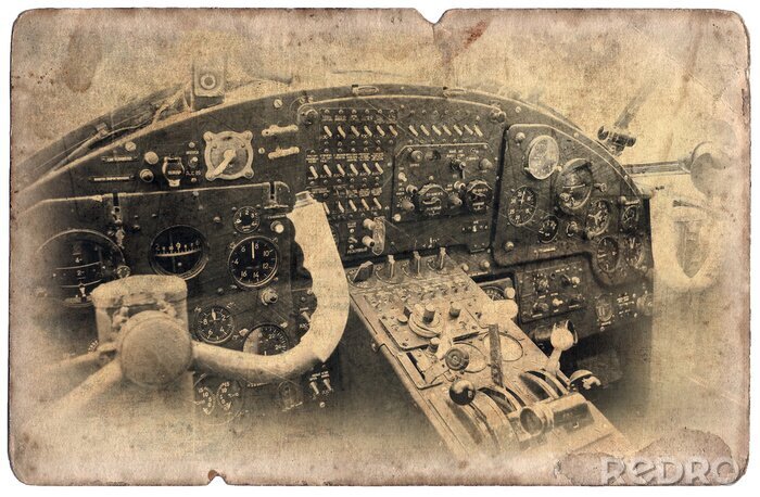 Poster Cockpit eines Flugzeugs Vintage