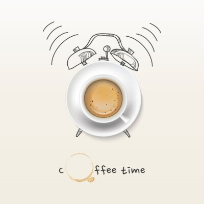Poster coffee cup time clock concept design background