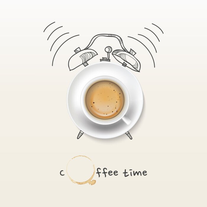 Poster Coffee cup time clock concept design background