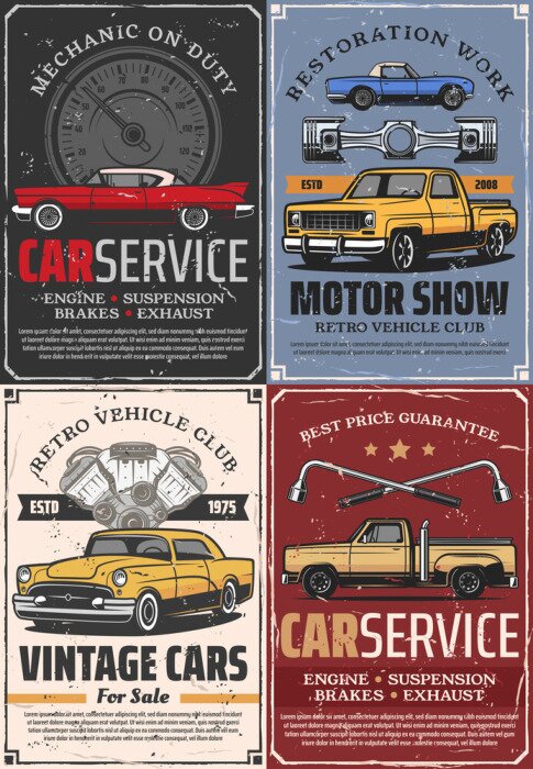 Poster Collage aus Autowerkstattanzeigen