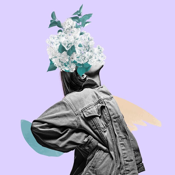 Poster Collage mit Frau und Blumen Popart