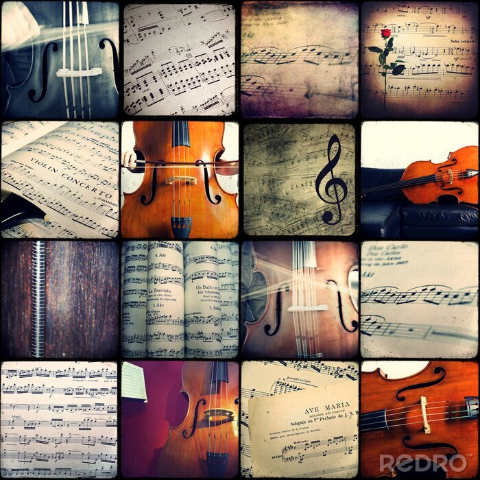 Poster Collage mit Violine und Partituren