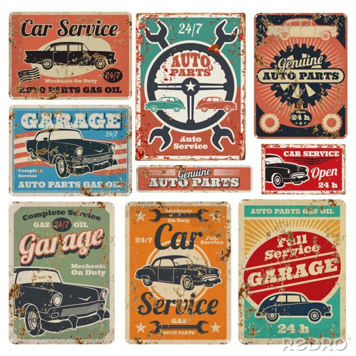 Poster Collage von Fahrzeugen im Vintage-Stil
