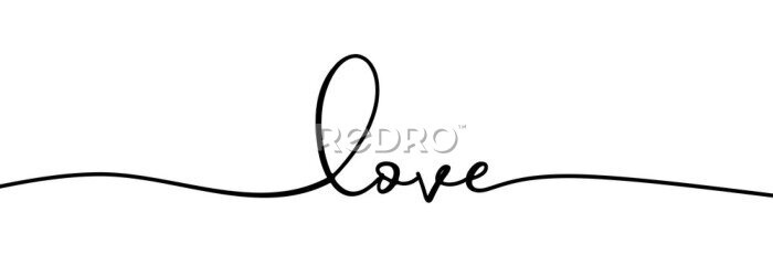 Poster Continuous one line drawing of love typography lettering script font typographic lineart design. Minimalism concept of romantic card, banner, and poster sign and symbol.
