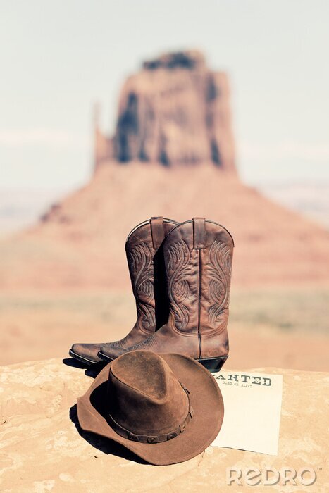 Poster Cowboy-Attribute in der Wüste