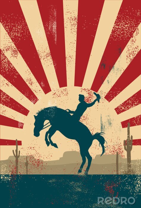 Poster Cowboy auf Vintage-Illustration
