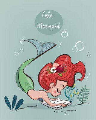 Poster cute cartoon mermaid