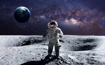 Poster Das Thema Weltraum und der Astronaut auf einem unbekannten Planeten