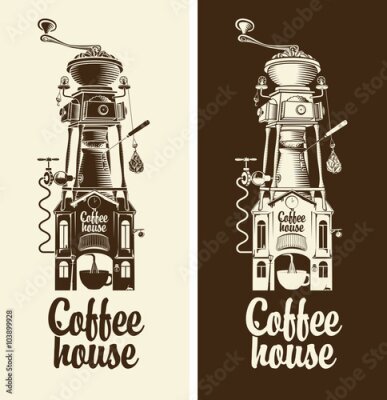 Poster Dekoratives Café-Schild mit Kaffeemühlenmotiv