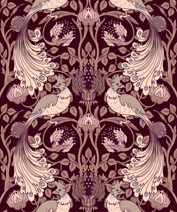 Poster Dekoratives Vintage-Ornament mit Vögeln