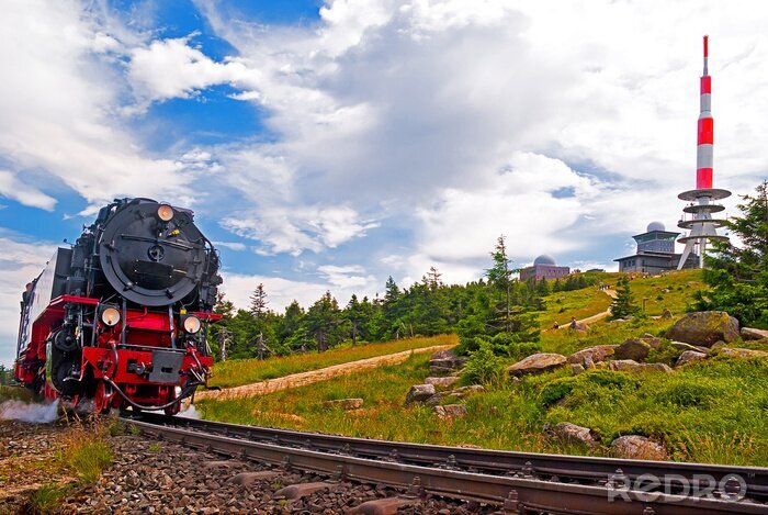 Poster Der Brocken im Harz mit Brockenbahn und Gipfel