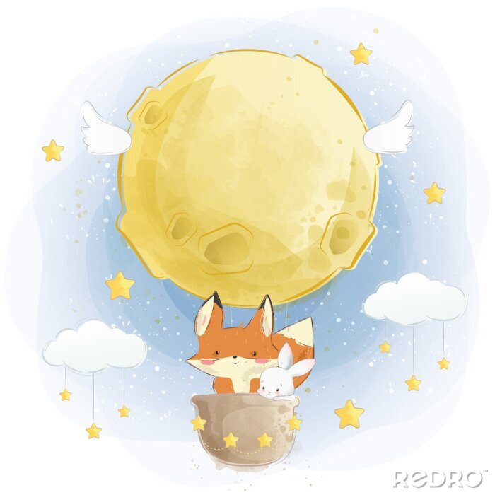 Poster Der Fuchs und der Hase lassen einen Ballon fliegen