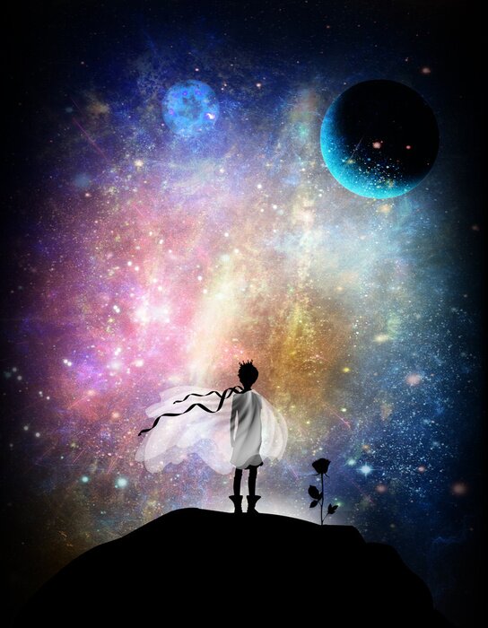 Poster Der Kleine Prinz und Rose im Weltall