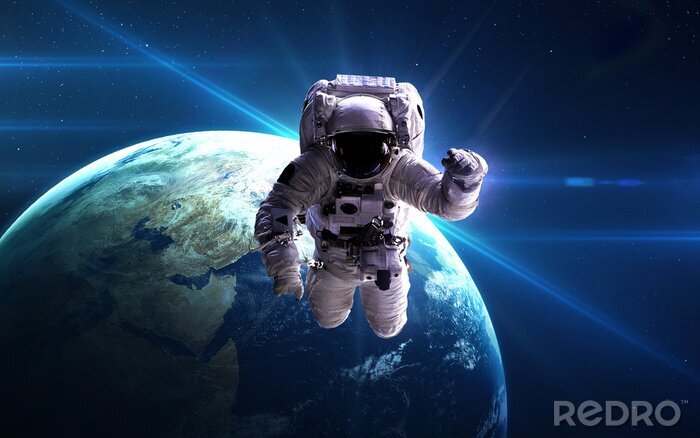 Poster Der Weltraum und ein Astronaut im Zustand der Schwerelosigkeit