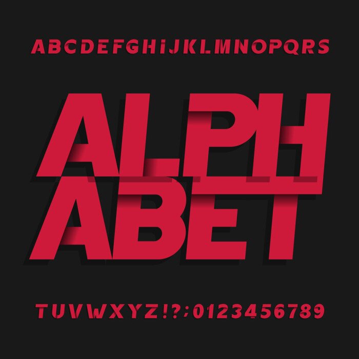 Poster Designer-Alphabet auf dunklem Hintergrund