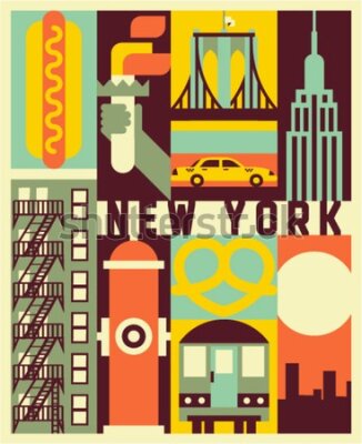 Poster Die New Yorker Inschrift und Stadtsymbole im Retro-Posterstil