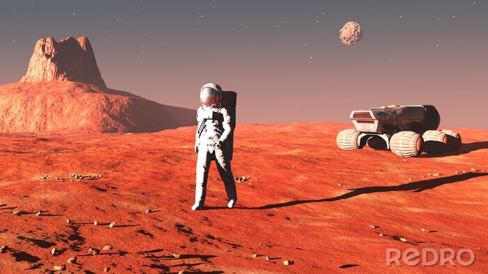 Poster Die Oberfläche des Planeten Mars und Astronauten