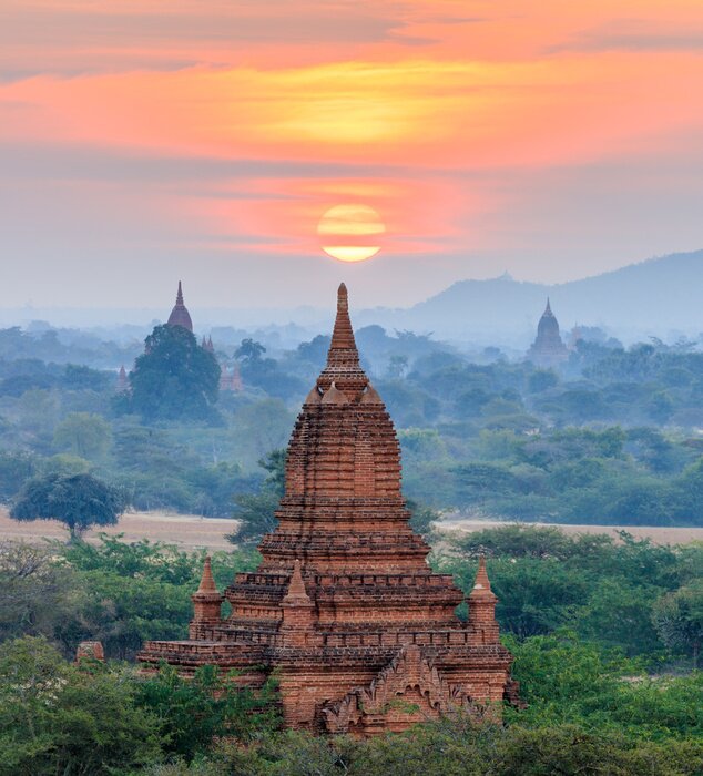 Poster Die untergehende Sonne über Myanmar