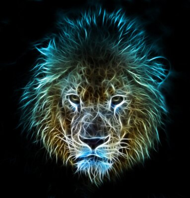 Poster Digitaler Löwe auf schwarzem Hintergrund