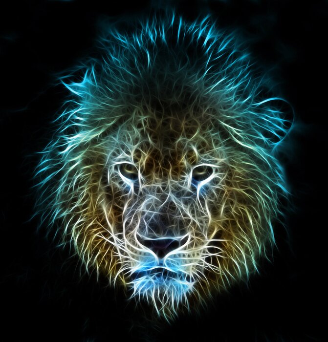 Poster Digitaler Löwe auf schwarzem Hintergrund