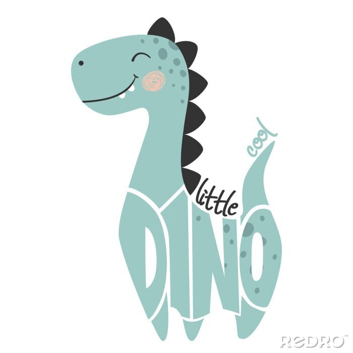 Poster Dinosaur baby boy cute print. Little cool dino slogan and lettering.