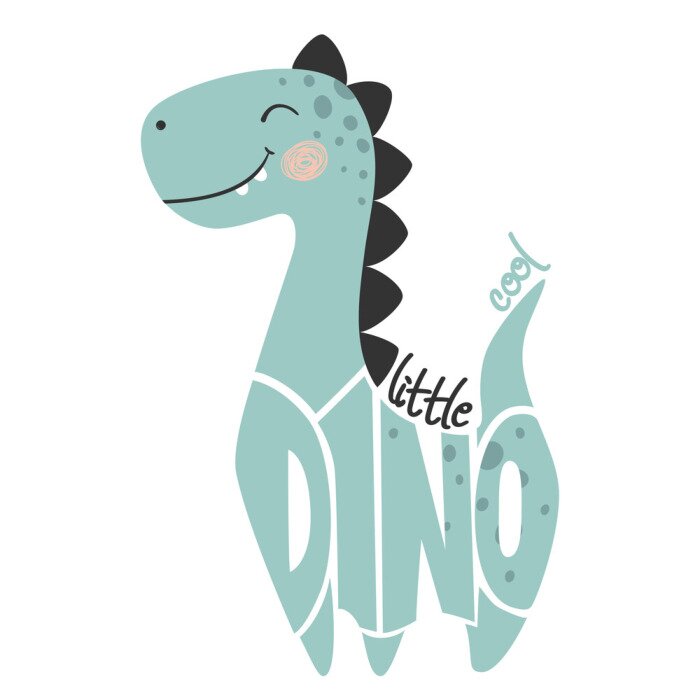Poster Dinosaur baby boy cute print. Little cool dino slogan and lettering.