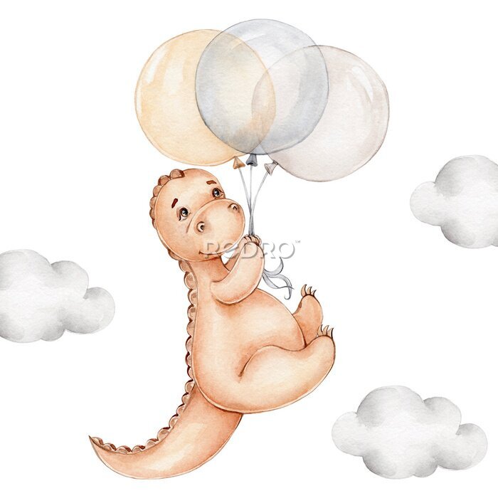 Poster Dinosaurier mit Luftballons