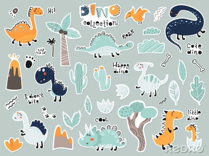 Poster Dinosaurier zwischen Palmen und Kakteen