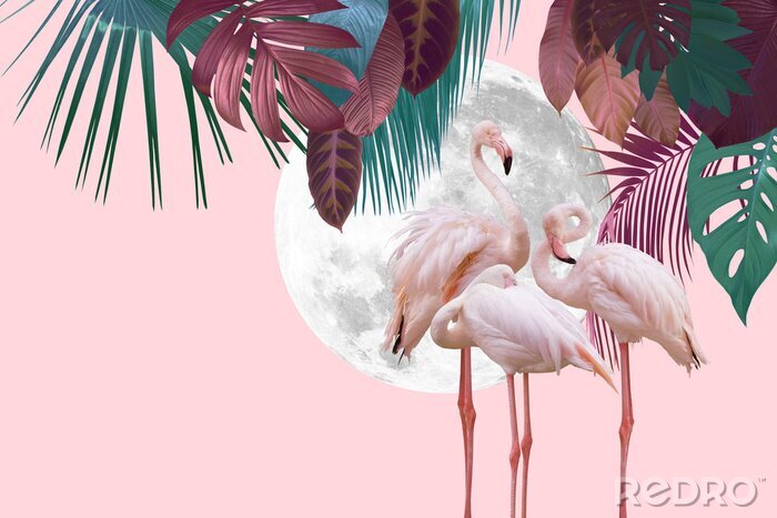 Poster Drei Flamingos auf einem abstrakten Hintergrund