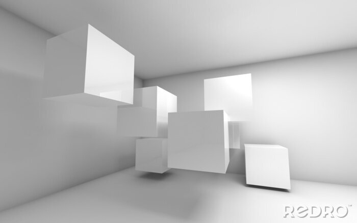 Poster Dreidimensionale 3D Kompositionen mit weißen Würfeln